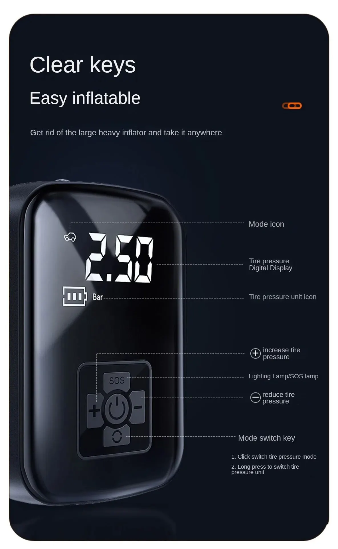 משאבה חשמלית לניפוח אוויר לצמיגים נטענת ניידת