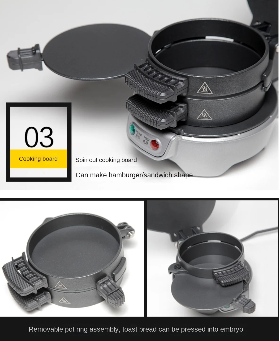 מכשיר להכנת המבורגר בקלות עם קומות ללחמניה, קציצה וביצה והגשה בקלות