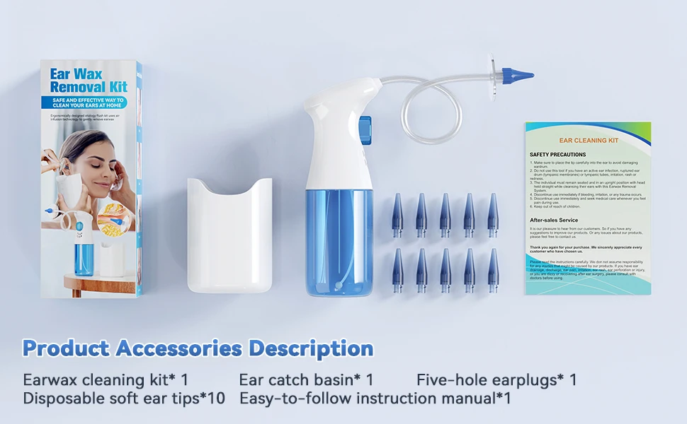 מכשיר שטיפת אוזניים להזרמת מים לאוזן בעדינות לניקוי שעווה ופתיחת סתימות
