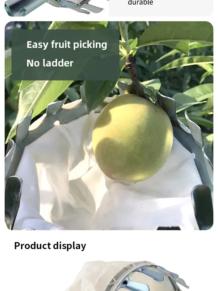 כלי קטיף פירות ממתכת עם שק מובנה מתחבר לכל מקל