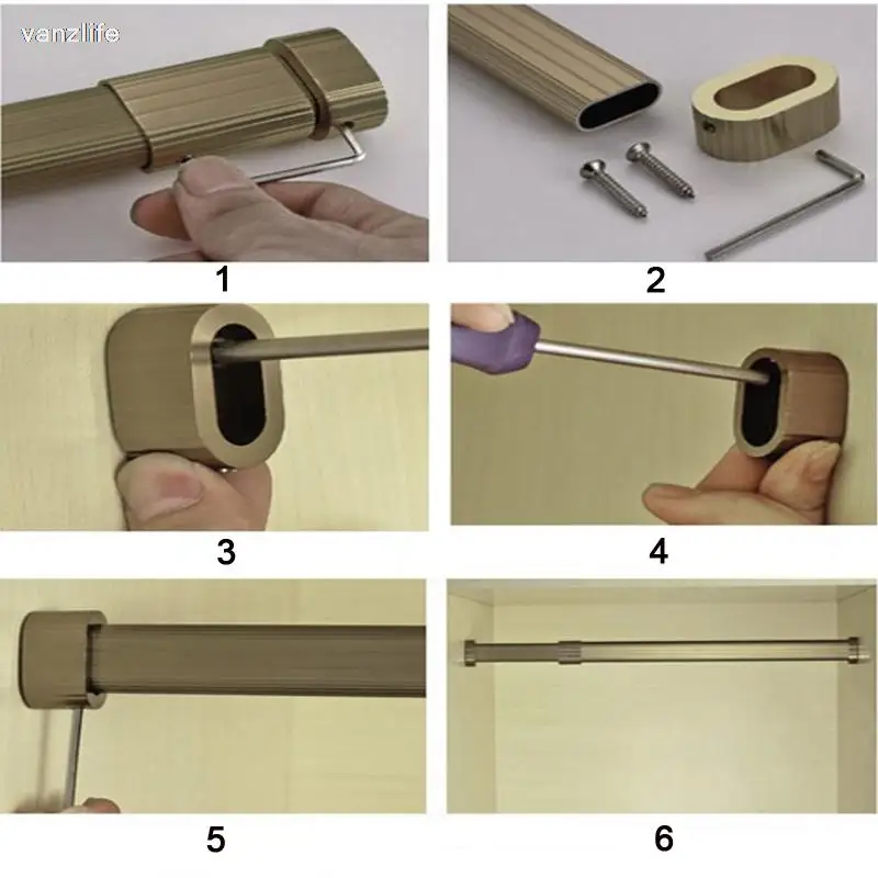 מוט תליה טלסקופי מתכוונן לארונות מאלומיניום עמיד במגוון צבעים