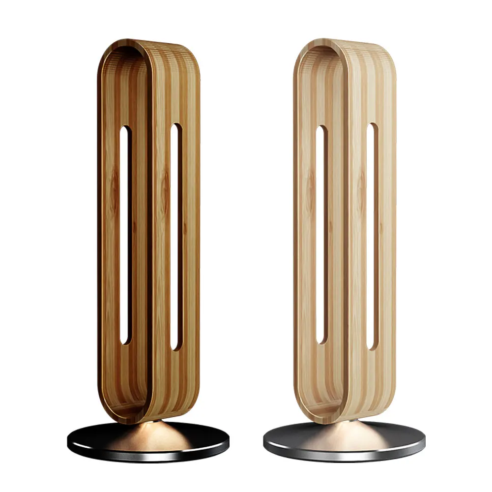 מעמד אוזניות דקורטיבי עשוי עץ במבוק עם רגל אלומיניום