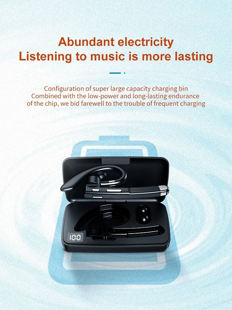 אוזניית בלוטות' אלחוטית לתלייה על האוזן עם קופסת טעינה ואחסון עם פונקציית סינון רעשים - מושלמת לנהיגה ולעסקים