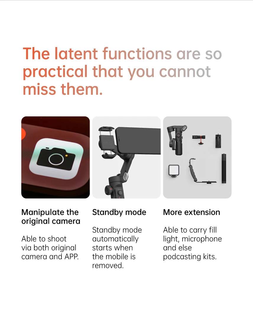 גימבל חכם עם 3 צירים ליציבות מושלמת בצילום וידאו עם מעקב פנים מבוסס AI