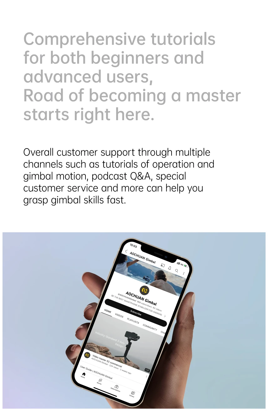גימבל חכם עם 3 צירים ליציבות מושלמת בצילום וידאו עם מעקב פנים מבוסס AI
