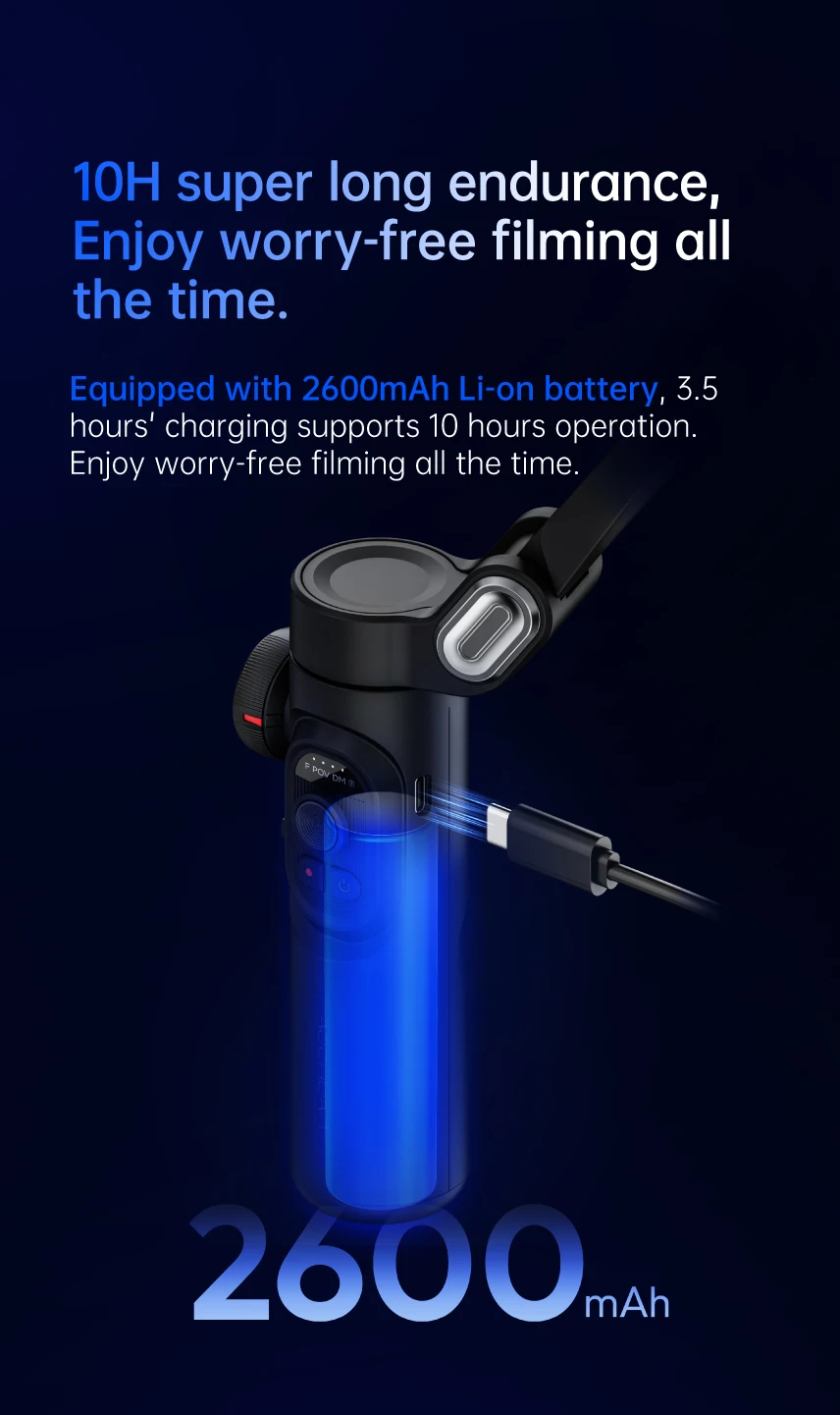 גימבל חכם עם 3 צירים ליציבות מושלמת בצילום וידאו עם מעקב פנים מבוסס AI