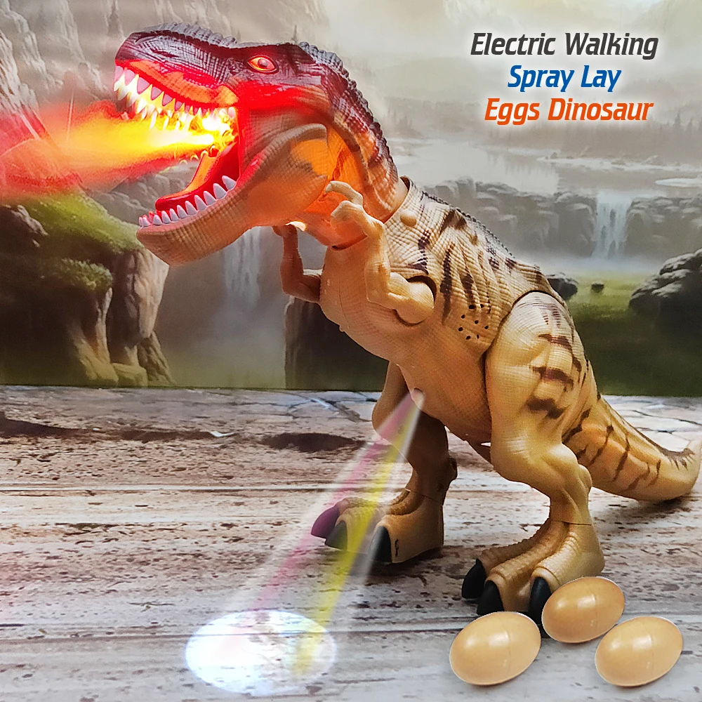 רובוט דינוזאור מכני עם תאורה, קול, הליכה, יריקת אש, והטלת ביצים