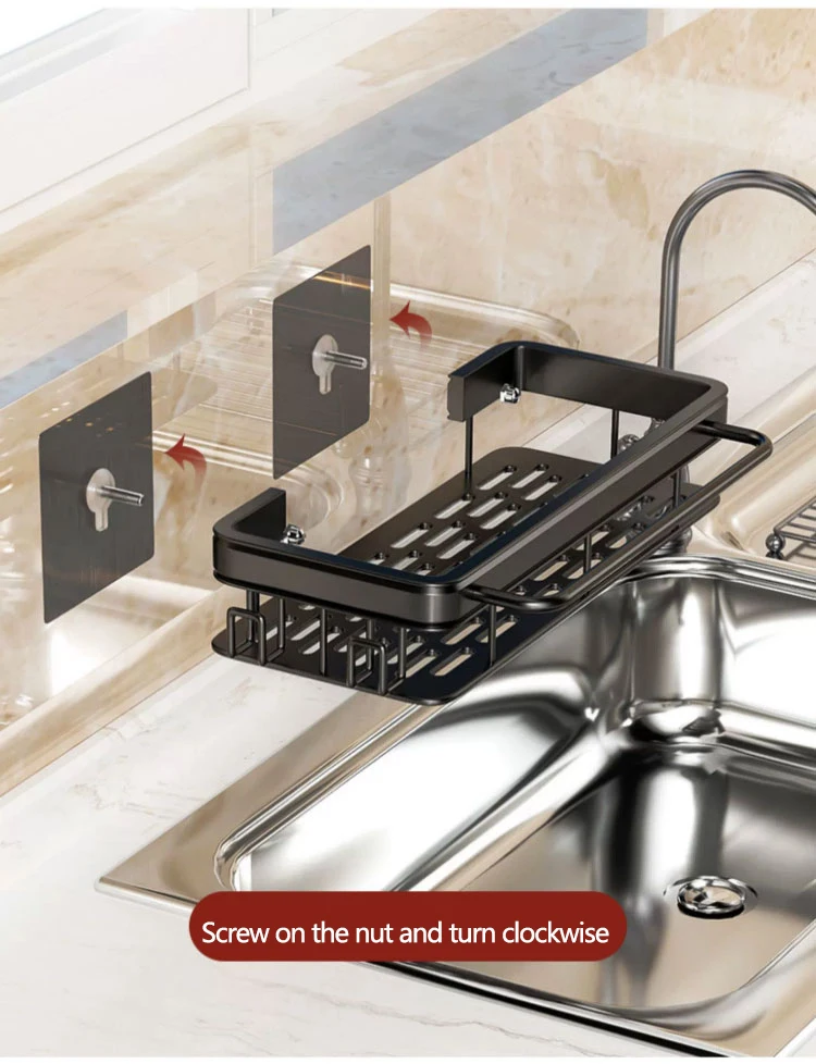 מתקן מתלה קיר דביק למטבח לייבוש מעל לכיור, לאחסון ספוג וסבון ללא קידוח