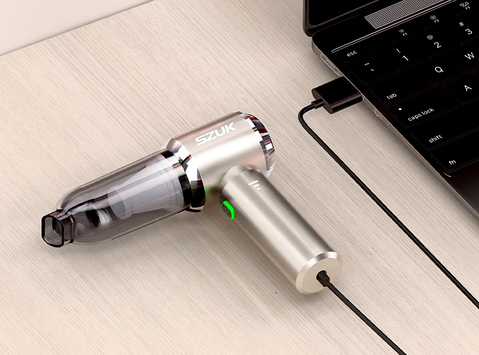 מיני שואב אבק נטען נייד עם עוצמת יניקה חזקה במיוחד ופונקציית מפוח לניקוי יעיל וניפוח