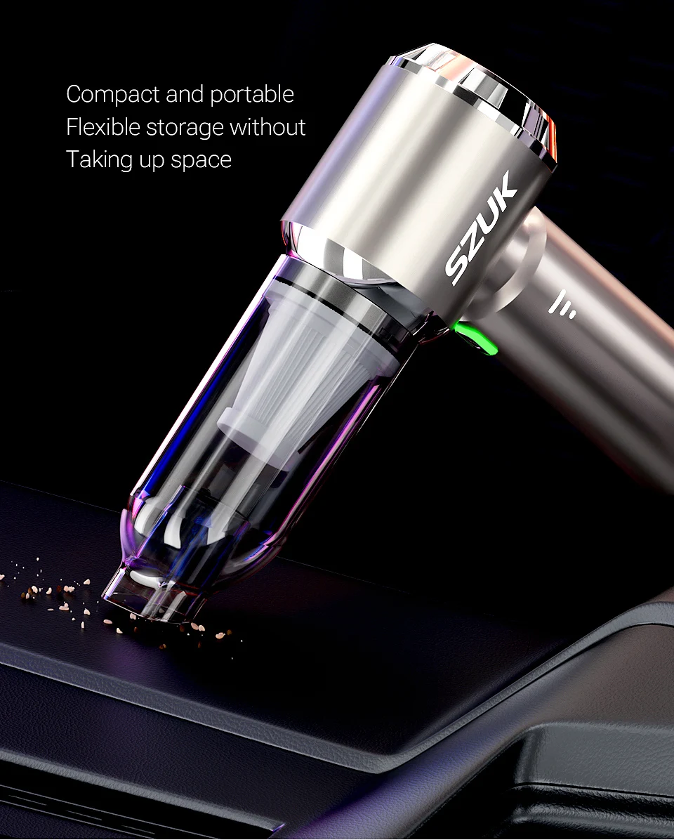 מיני שואב אבק נטען נייד עם עוצמת יניקה חזקה במיוחד ופונקציית מפוח לניקוי יעיל וניפוח