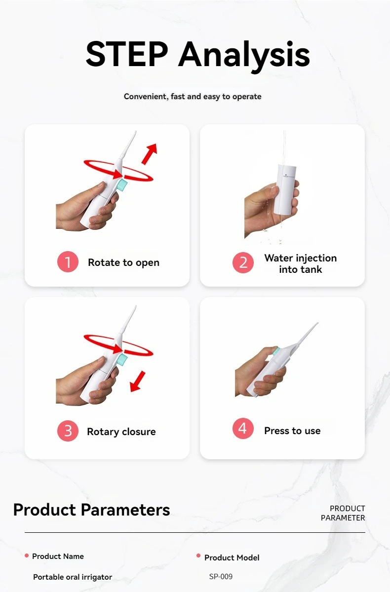 מכשיר שטיפה ידני נייד להסרת פלאק וניקוי בין השיניים ללא פגיעה בחניכיים