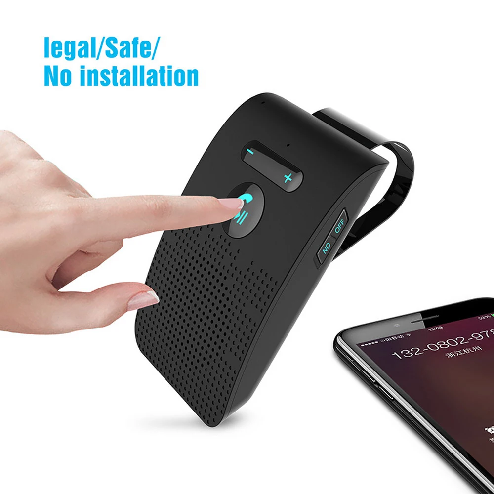 דיבורית Bluetooth נטען לרכב - רמקול אלחוטי עם קליפס למגן שמש, נגן מוזיקה עוצמתי עם מיקרופון כפול