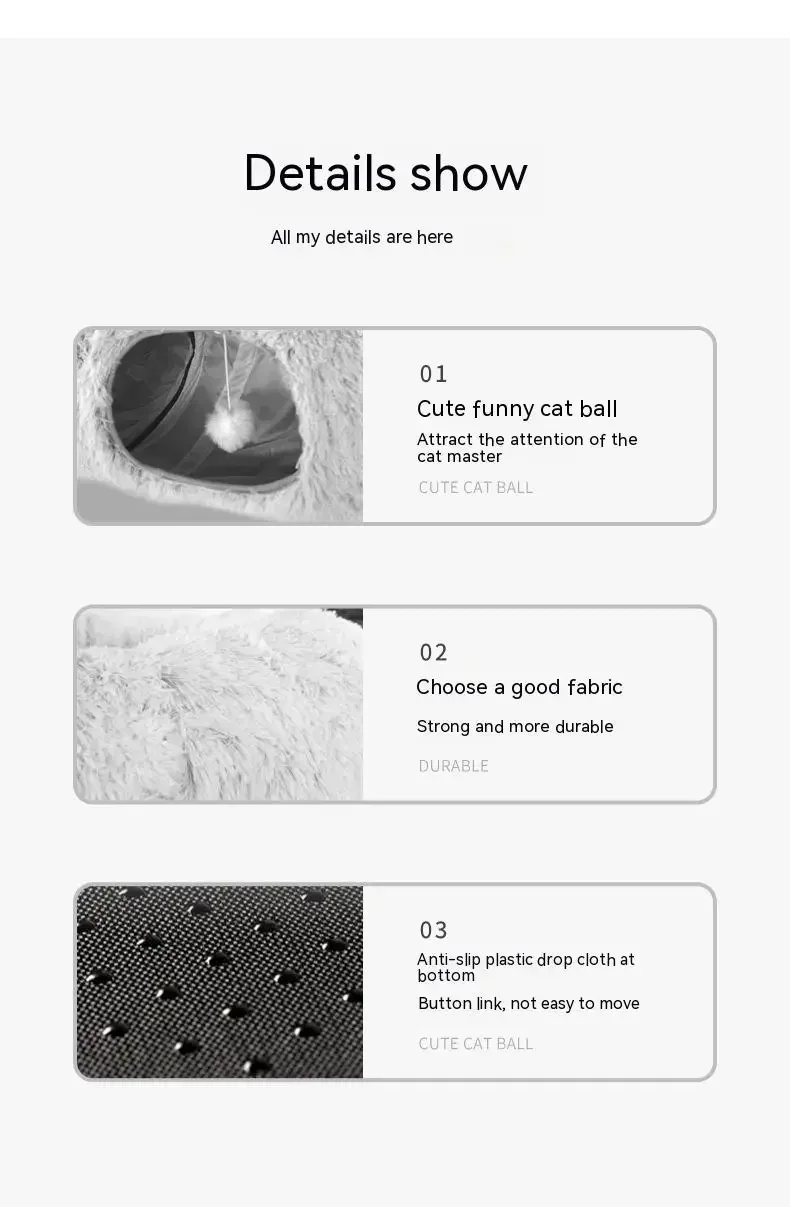 מיטת חתולים רכה עם מנהרה מובנית בתוכה