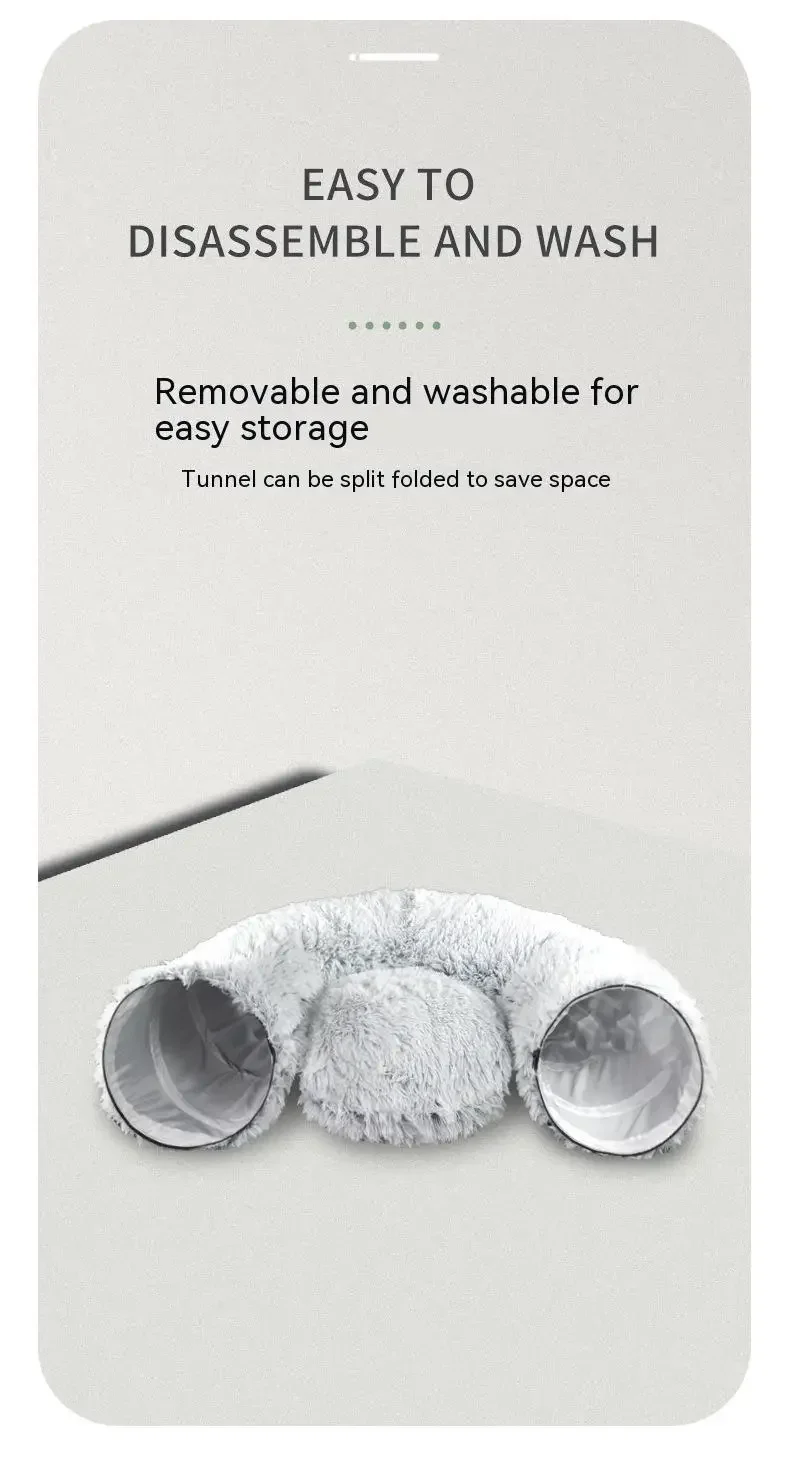 מיטת חתולים רכה עם מנהרה מובנית בתוכה