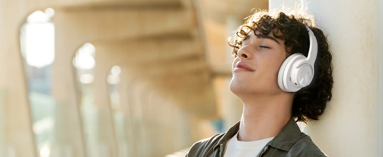 אוזניות בלוטות' Space נטענות עם ביטול רעשים היברידי, מיקרופון, חיבור כפול וזמן נגינה של 123 שעות