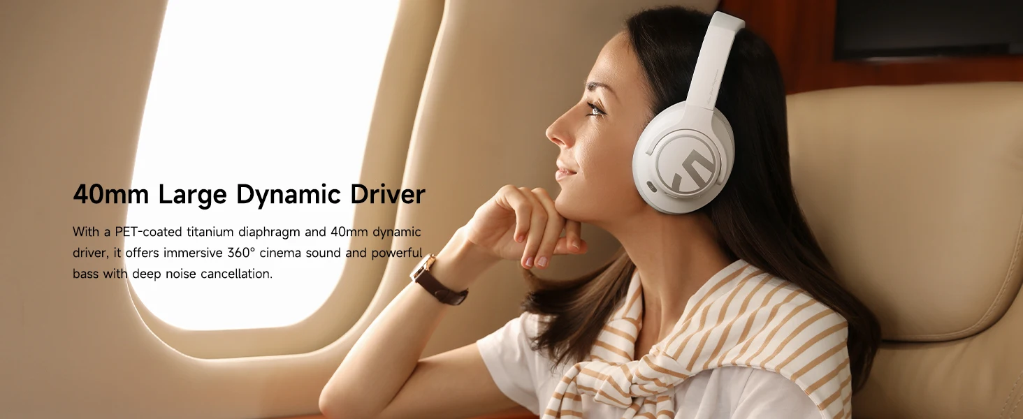 אוזניות בלוטות' Space נטענות עם ביטול רעשים היברידי, מיקרופון, חיבור כפול וזמן נגינה של 123 שעות