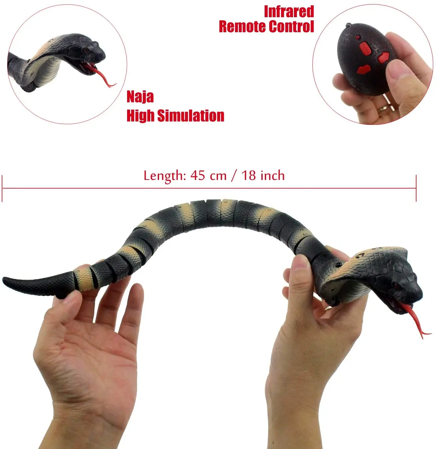 נחש קוברה רובוטי על שלט רחוק עם תנועות מציאותיות ,לשון נשלפת, אור מהפה וגוף גמיש