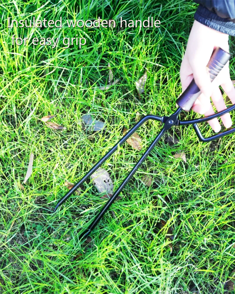 מלקחי ברביקיו עם ידית עץ מבודדת, עיצוב מקור ברווז לאחיזה נוחה ובטוחה בפחמים