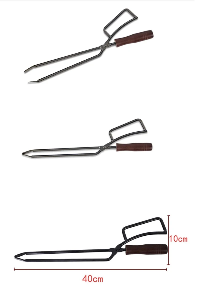 מלקחי ברביקיו עם ידית עץ מבודדת, עיצוב מקור ברווז לאחיזה נוחה ובטוחה בפחמים