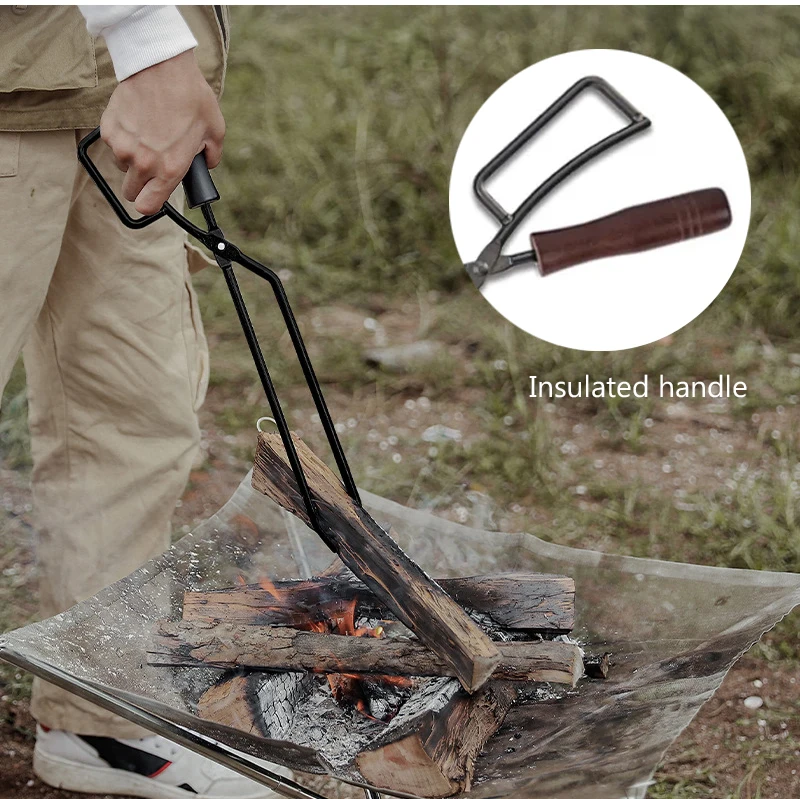 מלקחי ברביקיו עם ידית עץ מבודדת, עיצוב מקור ברווז לאחיזה נוחה ובטוחה בפחמים