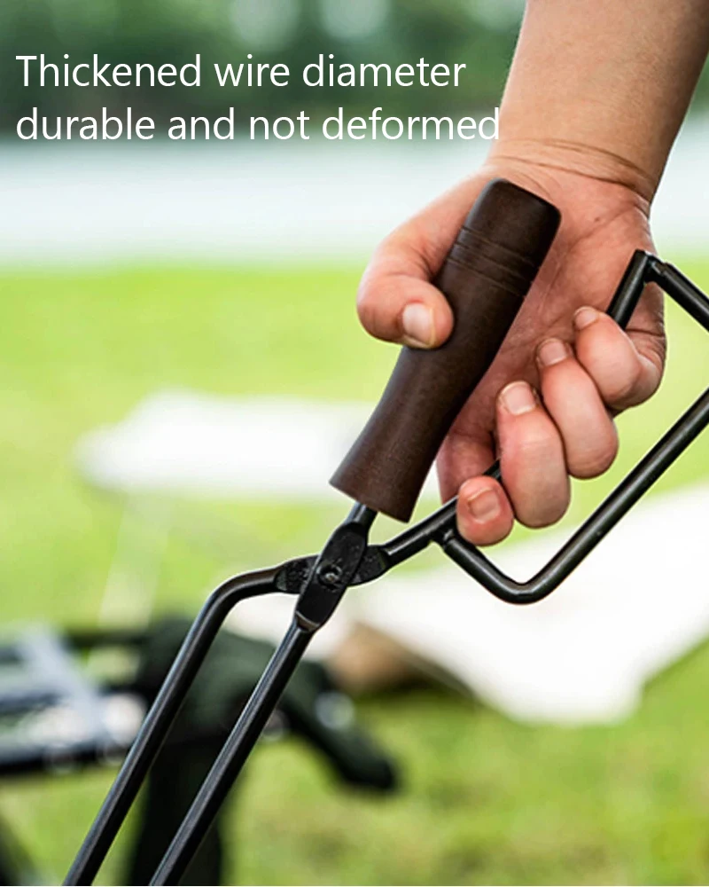 מלקחי ברביקיו עם ידית עץ מבודדת, עיצוב מקור ברווז לאחיזה נוחה ובטוחה בפחמים