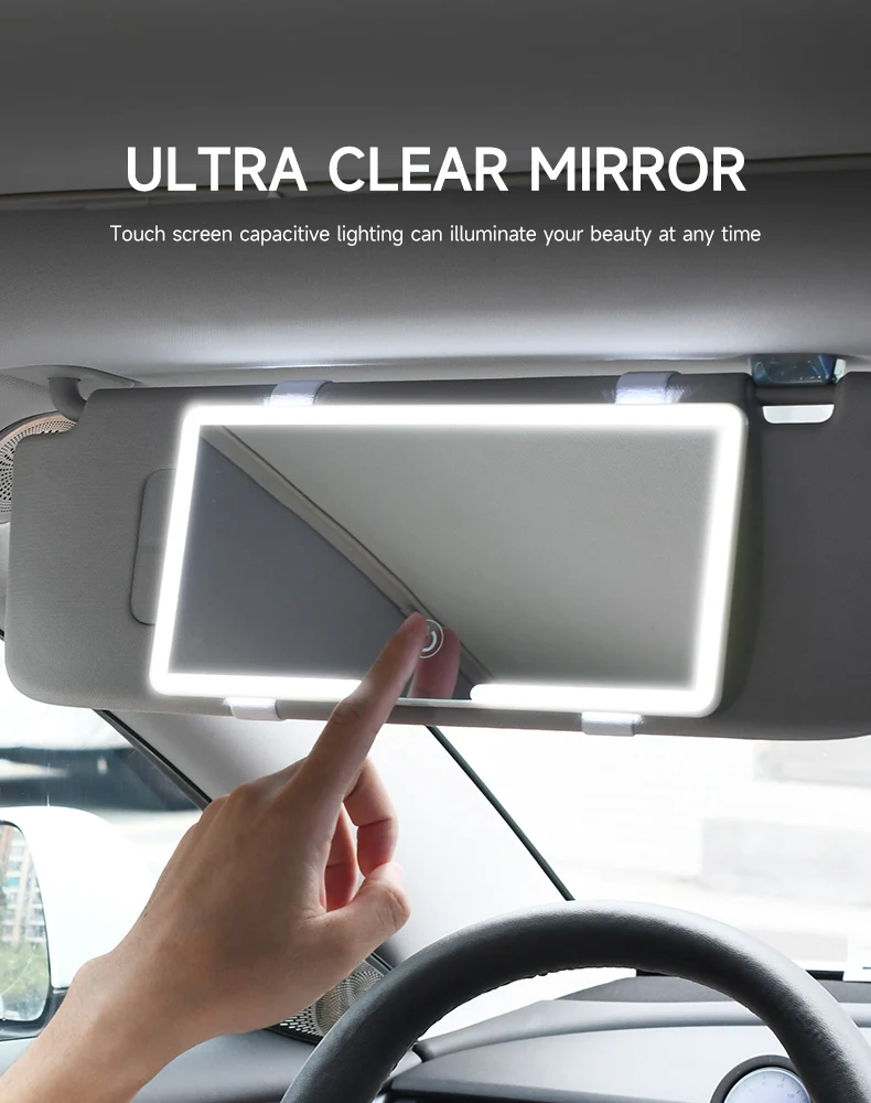 Car Interior Mirrors Sun Visor Plate LED HD Makeup Mirror for Girls Women Rechargeable Fill Light Universal Thin Vanity Mirror