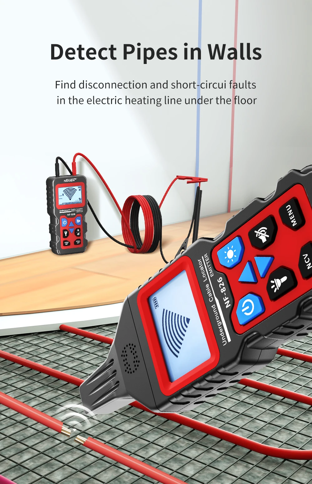 גלאי כבלים תת-קרקעיים לאיתור חוטים, צנרת מים וגז, ותשתיות חשמל בתוך קירות ובאדמה