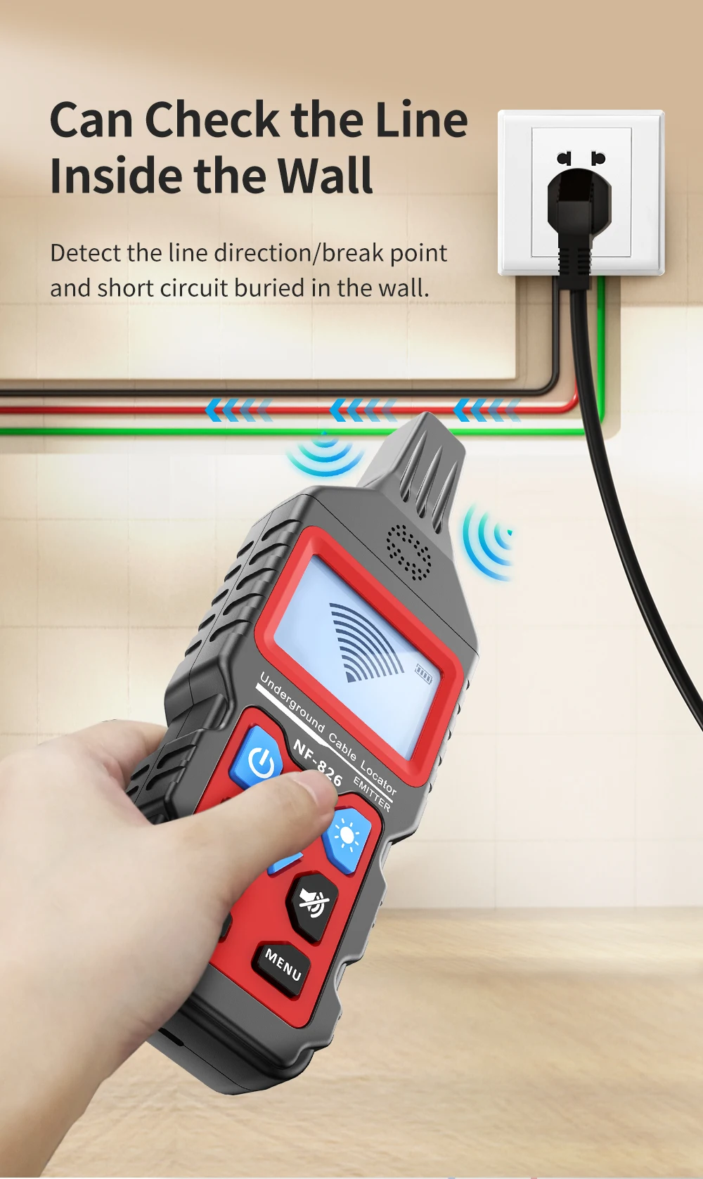 גלאי כבלים תת-קרקעיים לאיתור חוטים, צנרת מים וגז, ותשתיות חשמל בתוך קירות ובאדמה