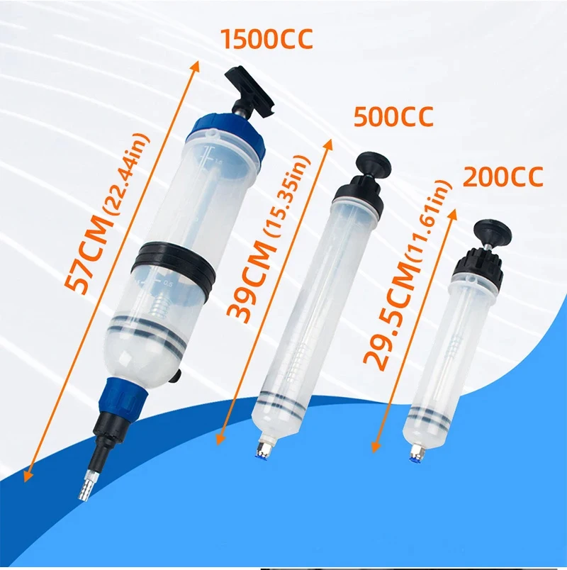 מזרק לשאיבת והזרקת שמן ודלק ברכב במגוון גדלים