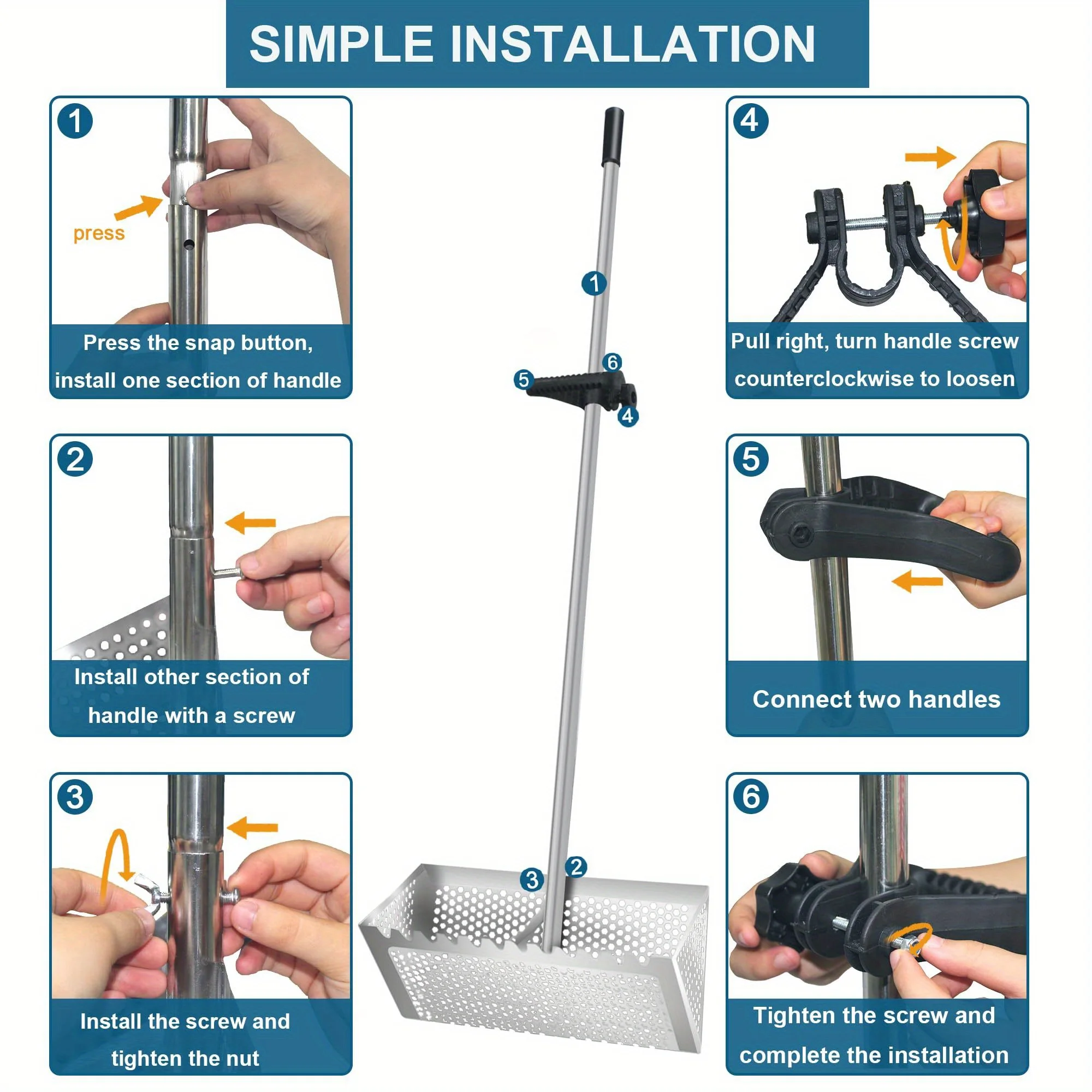 כף סינון חול טלסקופית מנירוסטה - כלי חפירה עמיד נגד קורוזיה לחיפוש פריטים בחוף הים