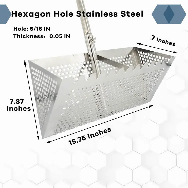 כף סינון חול טלסקופית מנירוסטה - כלי חפירה עמיד נגד קורוזיה לחיפוש פריטים בחוף הים