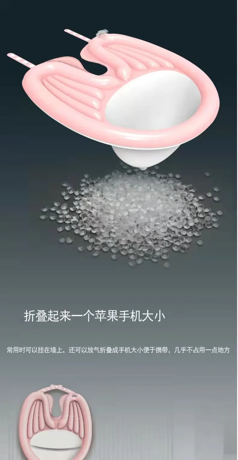 כיור חפיפת שיער מתנפח מפלסטיק נתלה על הצוואר עם צינור ניקוז