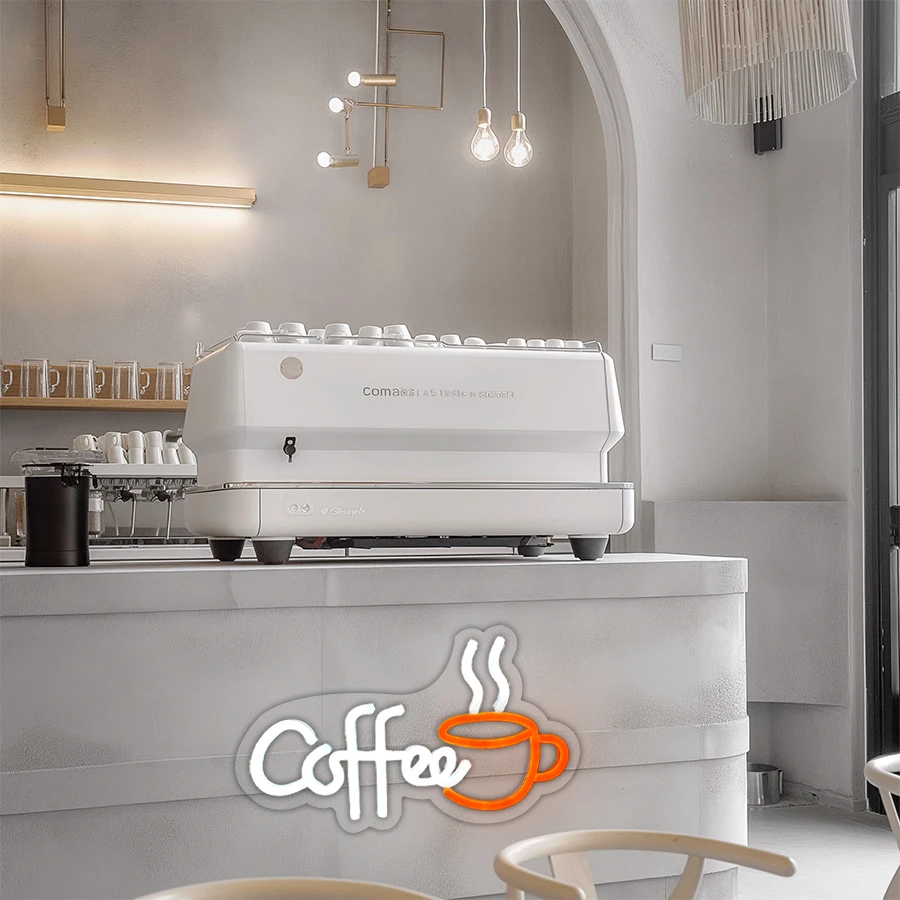 שלט ניאון כוס קפה מוארת בלד עם חיבור USB, מתאים לעיצוב בתי קפה ומתנה לחובבי קפה