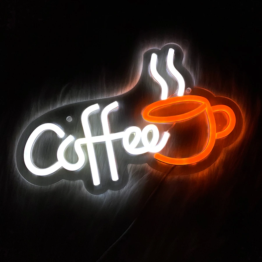 שלט ניאון כוס קפה מוארת בלד עם חיבור USB, מתאים לעיצוב בתי קפה ומתנה לחובבי קפה