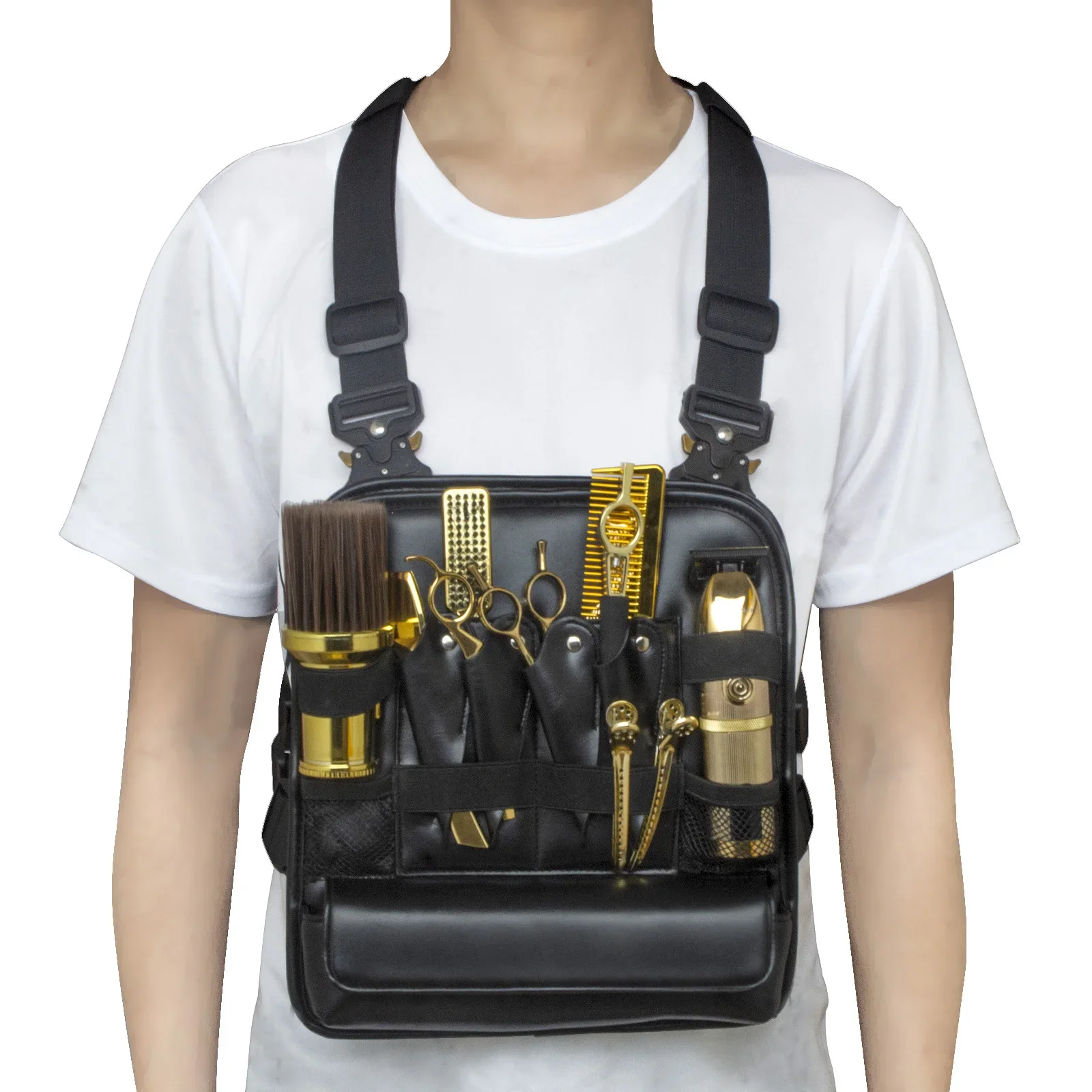 תיק עור מקצועי לכלי תספורת 2 ב-1 – לאחסון ולשימוש כתיק תלייה לצוואר, מתאים לספרים ומעצבי שיער