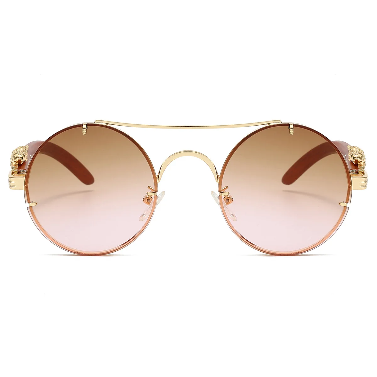 משקפי שמש עגולים וינטג' עם גשר כפול בעיצוב יוקרתי לגברים ונשים