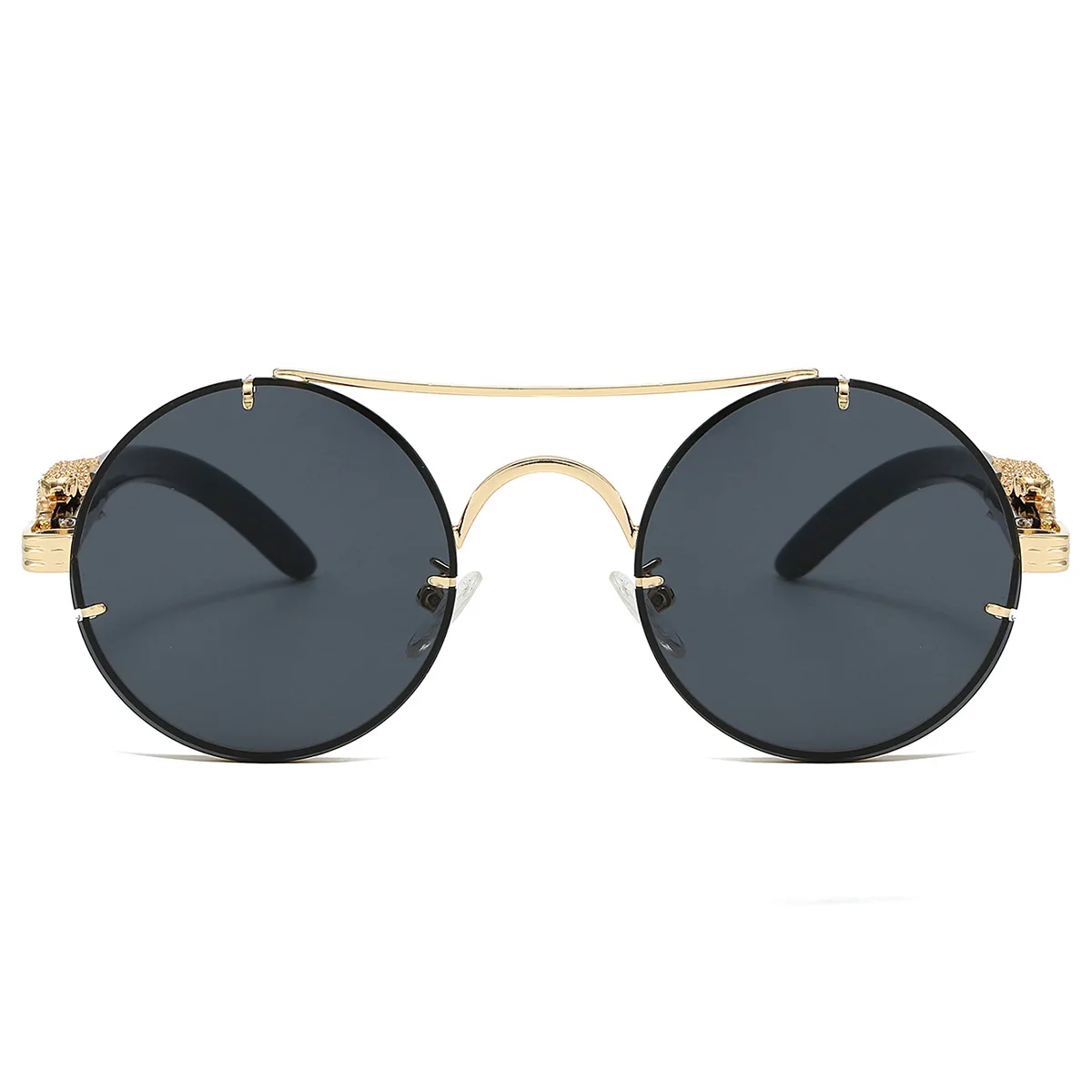 משקפי שמש עגולים וינטג' עם גשר כפול בעיצוב יוקרתי לגברים ונשים