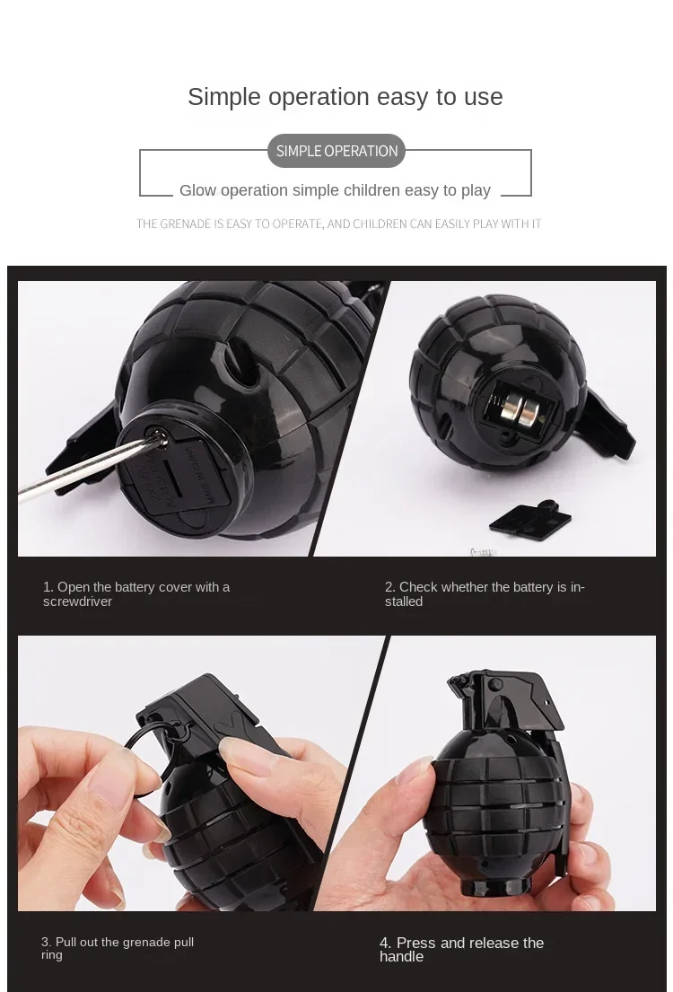 צעצוע רימון לקישוט ומשחק עם קול ותאורה של רימון מתפוצץ אמיתי