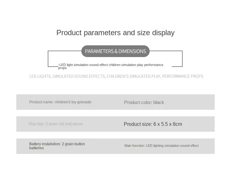 צעצוע רימון לקישוט ומשחק עם קול ותאורה של רימון מתפוצץ אמיתי