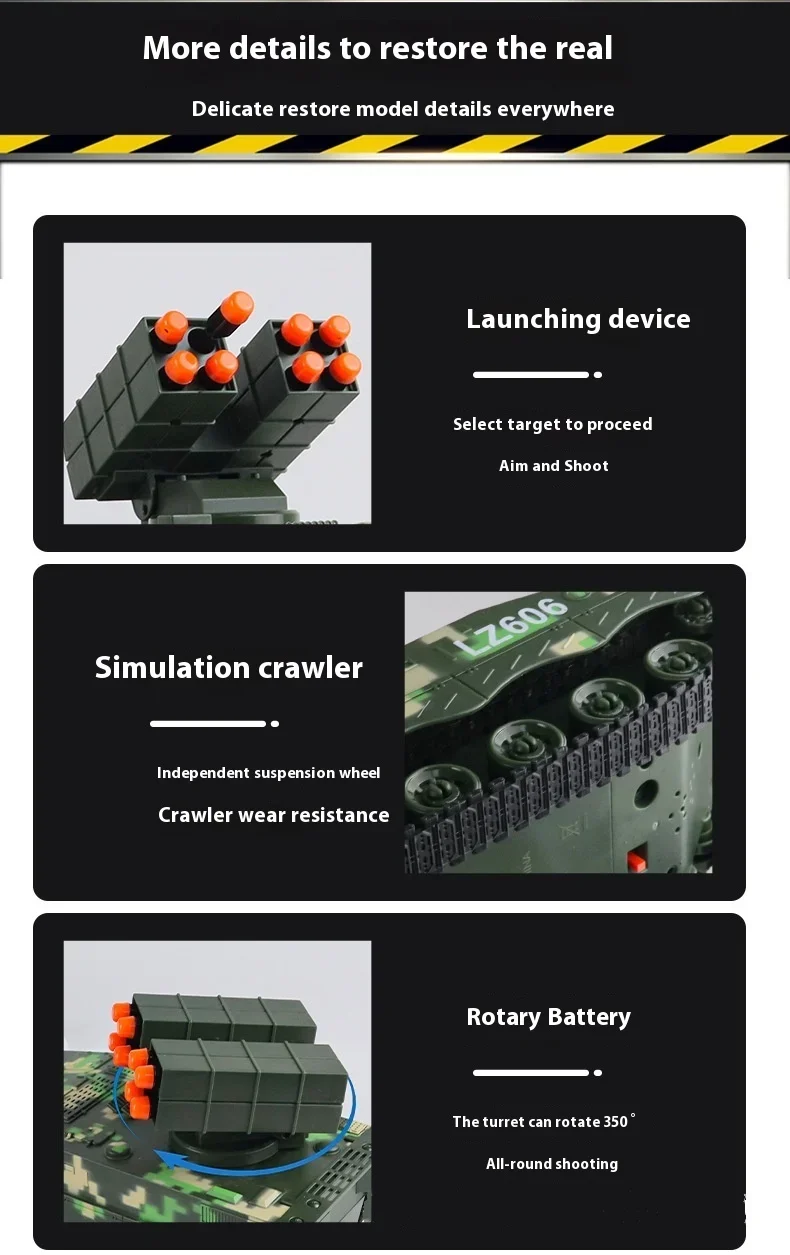 צעצוע נטען טנק משגר טילים בשלט רחוק