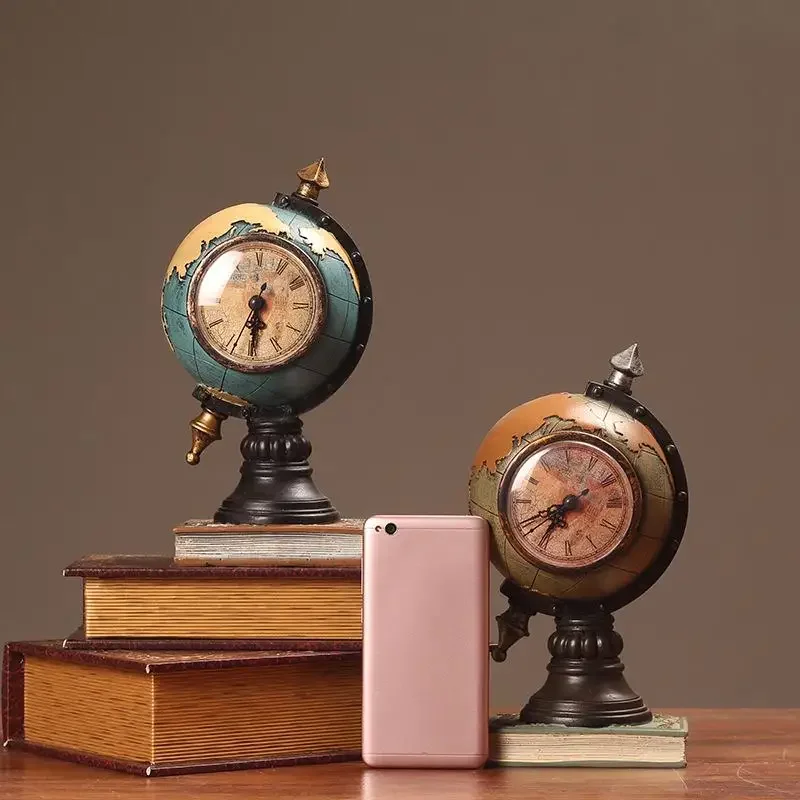 Desktop Ornament Vintage Clock Globe Table Decoration Tabletop Ornament