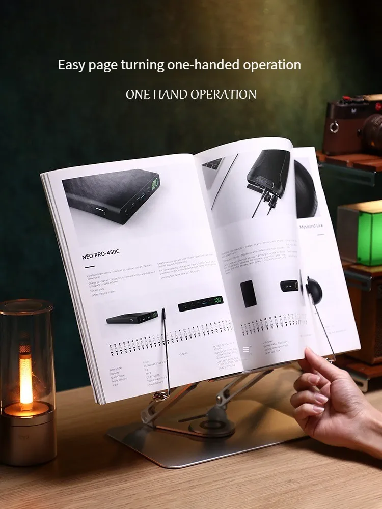 MUMUCC Multifunctional Foldable And Adjustable Aluminum Alloy Reading Stand With Spring Clip For Laptops, Tablets & Thick Books