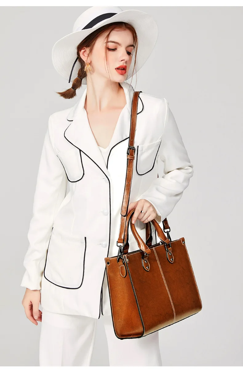 תיק יד אופנתי מעור לנשים עם רצועת כתף מתאים לעבודה, קניות, ויום יום