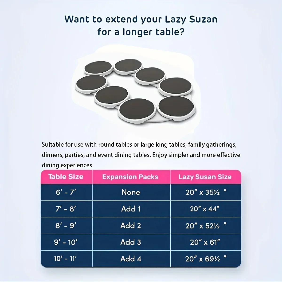 מגשים מסתובבים לייזי סוזן למטבח, לשולחן ולמסיבות עם 4/6/8 מגשים לבחירה