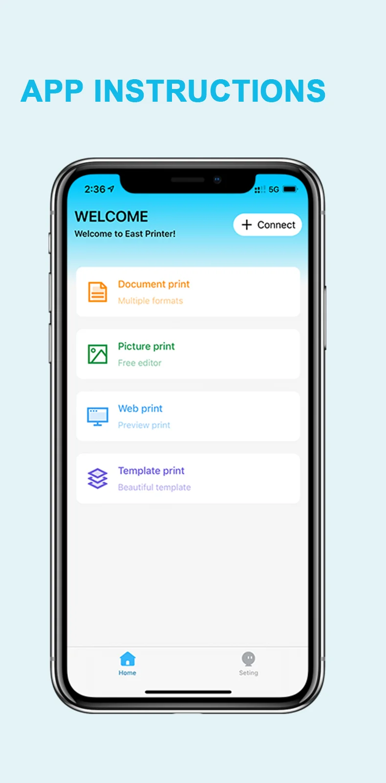 מדפסת תרמית ניידת ללא דיו עם חיבור בלוטות' להדפסה מהמחשב או מהטלפון