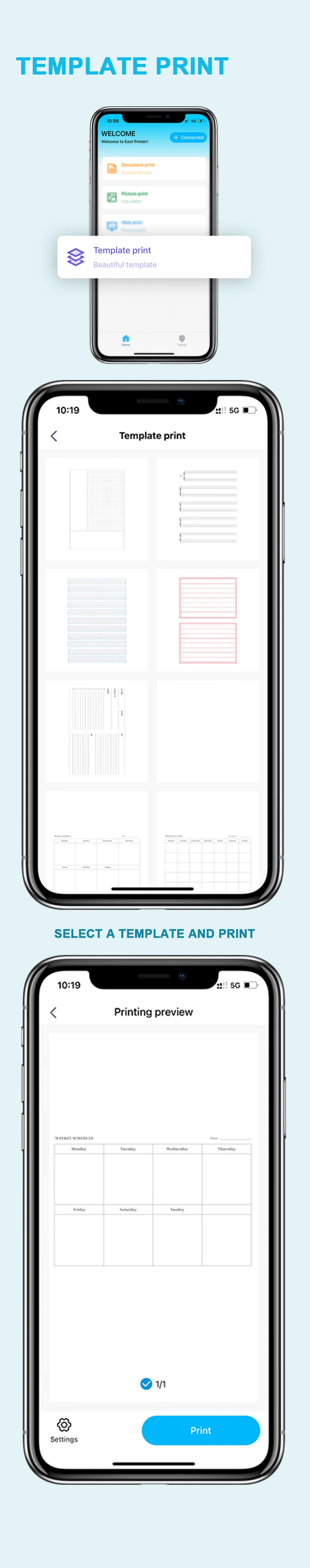 מדפסת תרמית ניידת ללא דיו עם חיבור בלוטות' להדפסה מהמחשב או מהטלפון