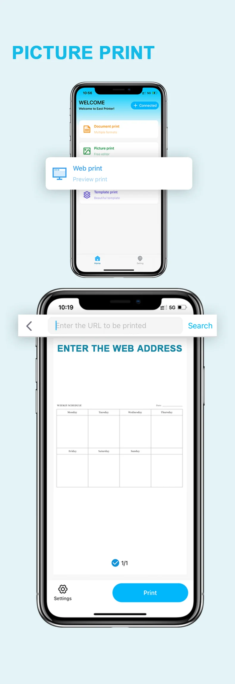 מדפסת תרמית ניידת ללא דיו עם חיבור בלוטות' להדפסה מהמחשב או מהטלפון