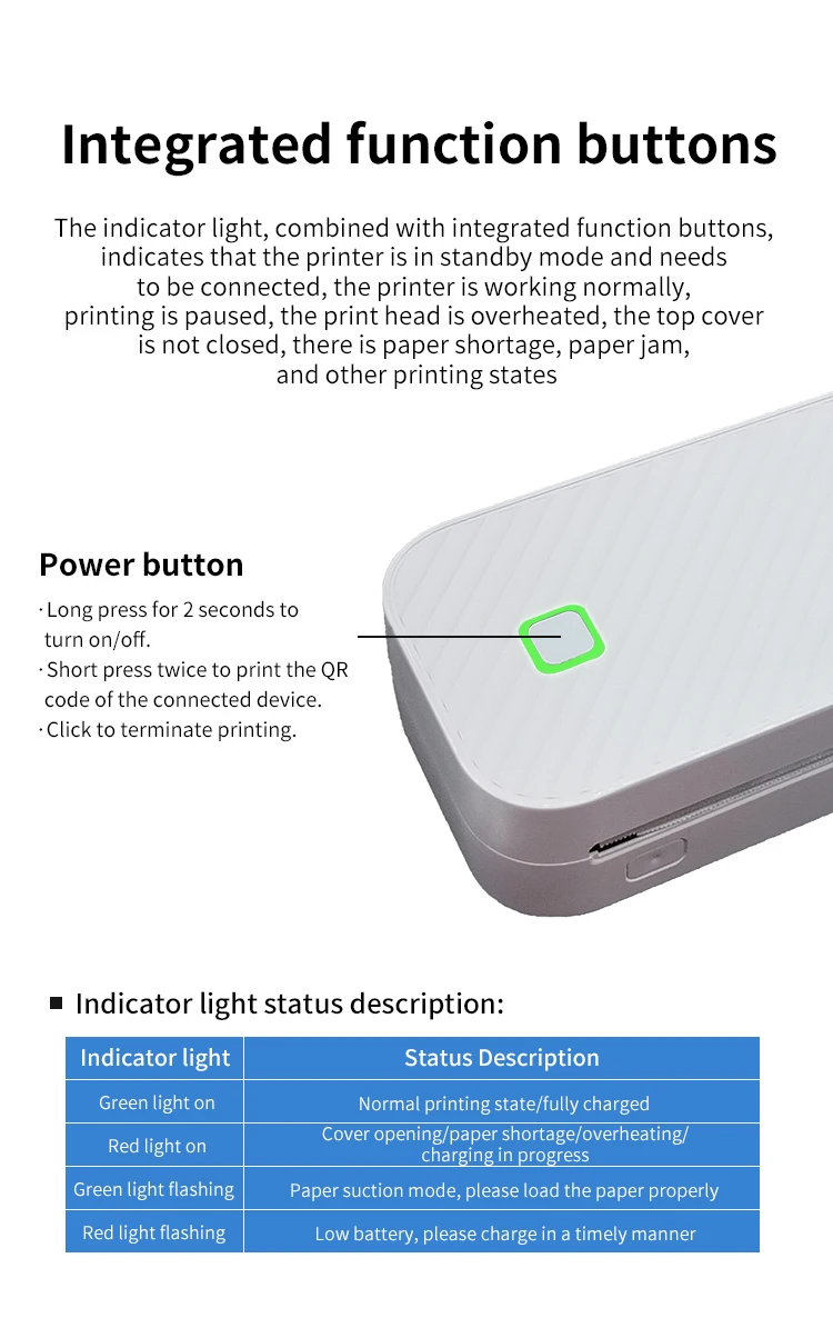 מדפסת תרמית ניידת ללא דיו עם חיבור בלוטות' להדפסה מהמחשב או מהטלפון